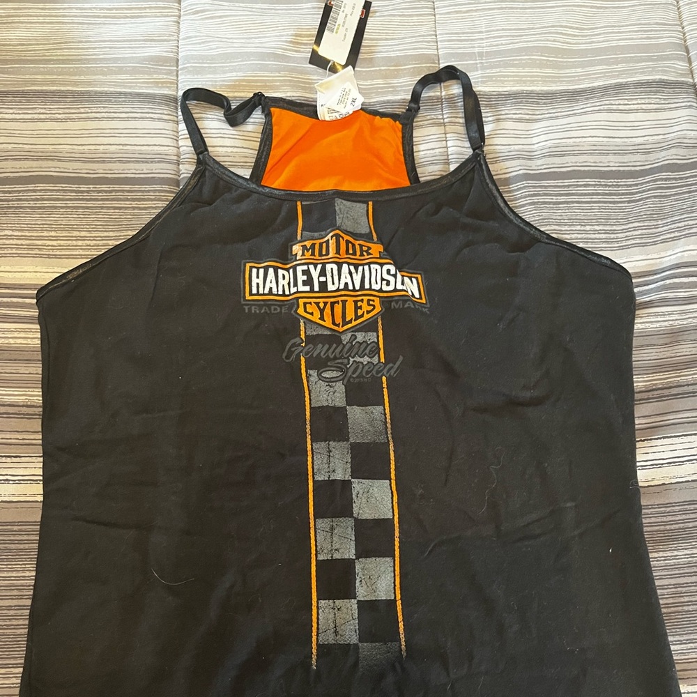 Harley Davidson black and orange tank top